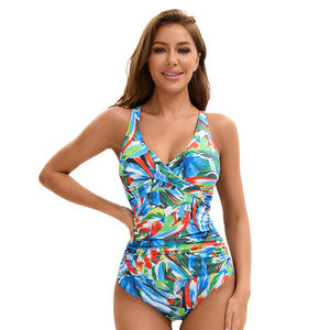 Traje de baño de talla grande transpirable ecológico con diseño de espalda recortada con estampado de patrón sólido para mujer europea americana - Product Image 1