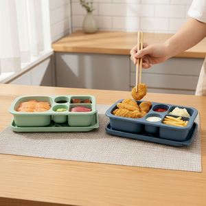 Boîte à lunch en silicone durable à 5 compartiments, anti-fuite, personnalisée, nouvelle, pour les repas et les collations, passe au micro-ondes et au lave-vaisselle - Product Image 3