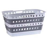 Panier à linge ovale pliable en plastique avec trous de ventilation, poignées intégrées, organisateur de vêtements portable et moderne pour la salle de bain