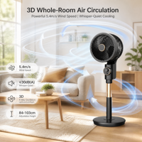 Kipas Angin Remote Smart Voice Dual Control 3D Air Circulator Timer 8 Jam 4 Baling-baling 8 Kecepatan Tinggi Dapat Disesuaikan Kipas Lantai ABS OEM Custom