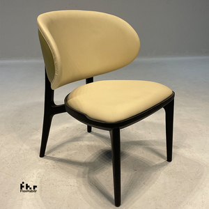 Modern Cream Yellow PU Leather Dining Chair Black Wood Frame Curved Back Upholstered Side Chair for Hotel Restaurant - Product Image 1