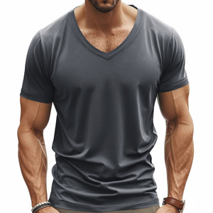 T-shirt da uomo estiva all'ingrosso <span class=keywords><strong>con</strong></span> scollo a V, manica corta, vestibilità regolare, 100% poliestere, in twill a maglia sottile, tinta unita - Product Image 3
