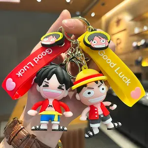 AL Luffy soft rubber keychain pendant silicone cute One Piece pvc doll school bag car pendant key chain