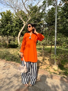 <b>Orange</b> <b>Short</b> Solid Pattern Contemporary Ethnic Cotton Kurta Salwar Set for <b>Women</b>-Bulk Supplier - Product Image 5