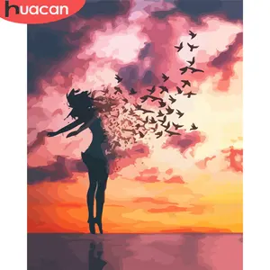HUACAN Diy तेल चित्रकला द्वारा संख्या लड़की तैयार फ्रेम हाथ चित्रित कला उपहार ड्राइंग द्वारा उपकरण पेंट संख्या पक्षी किट ड्राइंग