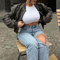 Veste Courte en Similicuir pour Femme, Collection Printemps 2023, Style Vintage, Manches Longues, Poches Plaquées, Haut Chic