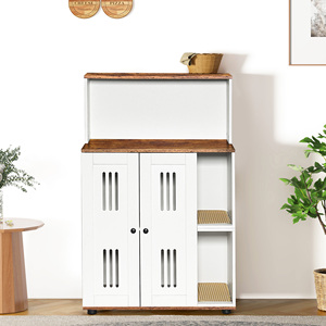 Cat Litter Cabinet Enclosure Double Door Hidden Furniture For 2 Cats With Storage <b>Shelves</b> And Ventilation Panels - Product Image 2