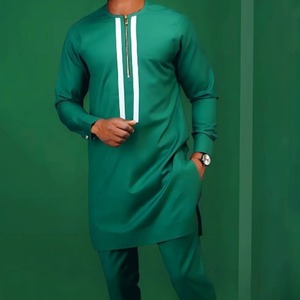 Vêtements traditionnels africains Ensemble kaftan jaune pour hommes Manches longues Tenue dashiki brodée Vêtements formels sur mesure - Product Image 6
