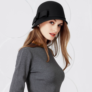 KDS111748 Béret pour femme en laine 100% peluche, broderie, nœud papillon, dentelle, design d'hiver, voyage en plein air, fête, chapeau décontracté, 56-58CM - Product Image 5