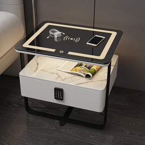 Muebles para el Hogar de Alta Gama, Mesa Auxiliar Inteligente con Superficie Sinterizada, Mesita de Noche con Cerradura de Seguridad con Huella Dactilar, Luz LED, Carga Inalámbrica, Moderna - Product Image 3