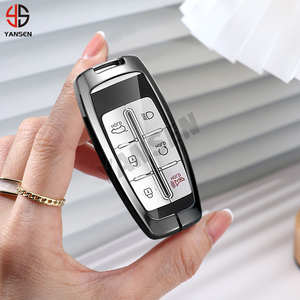 Carcasa de aleación de Zinc para mando a distancia de coche, funda Fob para <span class=keywords><strong>Hyundai</strong></span> <span class=keywords><strong>Genesis</strong></span> G70 G80 GV80 <span class=keywords><strong>G90</strong></span> <span class=keywords><strong>2020</strong></span> 2021 2022, llavero de cuero - Product Image 3