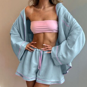 طقم نوم قطني ناعم للارتداء في الداخل والخارج، كيمونو مفتوح وملابس منزلية مريحة بالجملة - Product Image 2