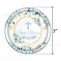 Décorations de fête de baptême « Dieu bénisse », fleurs bleues, première communion, pour la fête de naissance, baptême, décorations de table