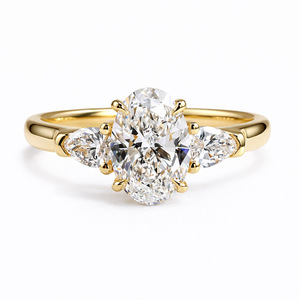 Custom 18K Gold Lab Grown Diamond Engagement Ring with Three Accent <b>Stones</b> Oval Cut 2ct/0.5ct 3.5g IGI Certified Unisex - Product Image 1