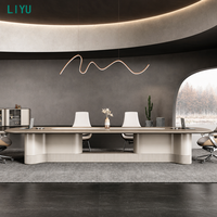 Ensemble de table de conférence ovale LIYU avec 8 chaises cantilever, base en pied-de-biche cannelée, table de réunion pour salle de conseil, mobilier de bureau en bois