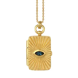 Antique gold necklace sapphire gemstone necklace evil eye locket necklace silver 925