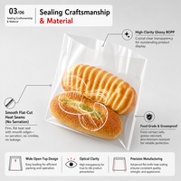 Sachet plat en BOPP transparent de qualité alimentaire imprimé sur mesure, à ouverture supérieure lisse, pour emballage de boulangerie (pain, pain de mie, pain grillé)