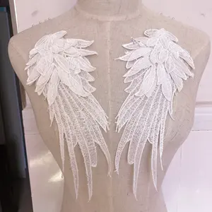Hot selling sleeve decorative black water soluble angel wing lace applique LT2254A