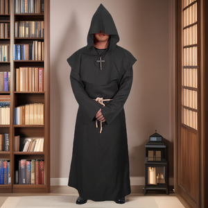Costume de moine médiéval Manyusha pour homme adulte, ensemble complet avec croix et cordon, tenue de prêtre à capuche, cosplay d'Halloween - Product Image 1