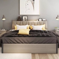 Lit king-size avec tête de lit bibliothèque et rangement, sommier tapissier en bois, mobilier de chambre à coucher, lit queen-size avec rangement
