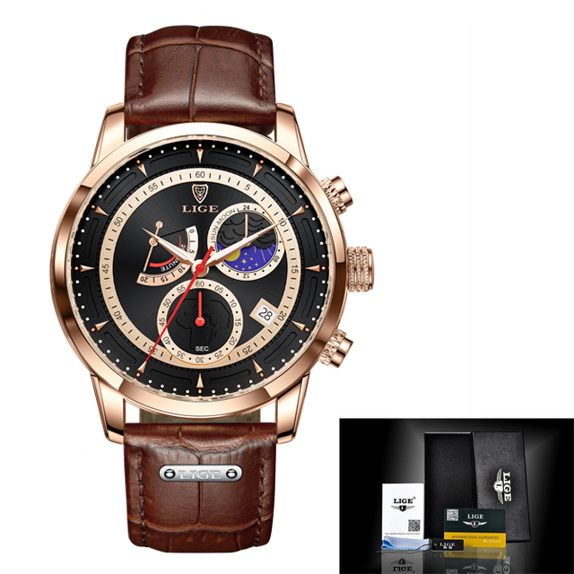 LIGE Luxury Brand Mens Waterproof Chronograph Business Quartz Watch