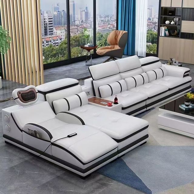 2026 Cheap Sale High Leather Smart Massage Wireless USB Charging Music Modern Furniture Living Room Corner Sofa Set