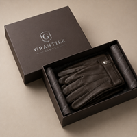 Boîte cadeau en papier écologique personnalisée avec logo en feuille d'argent, finition mate marron foncé, couvercle et base, pour gants