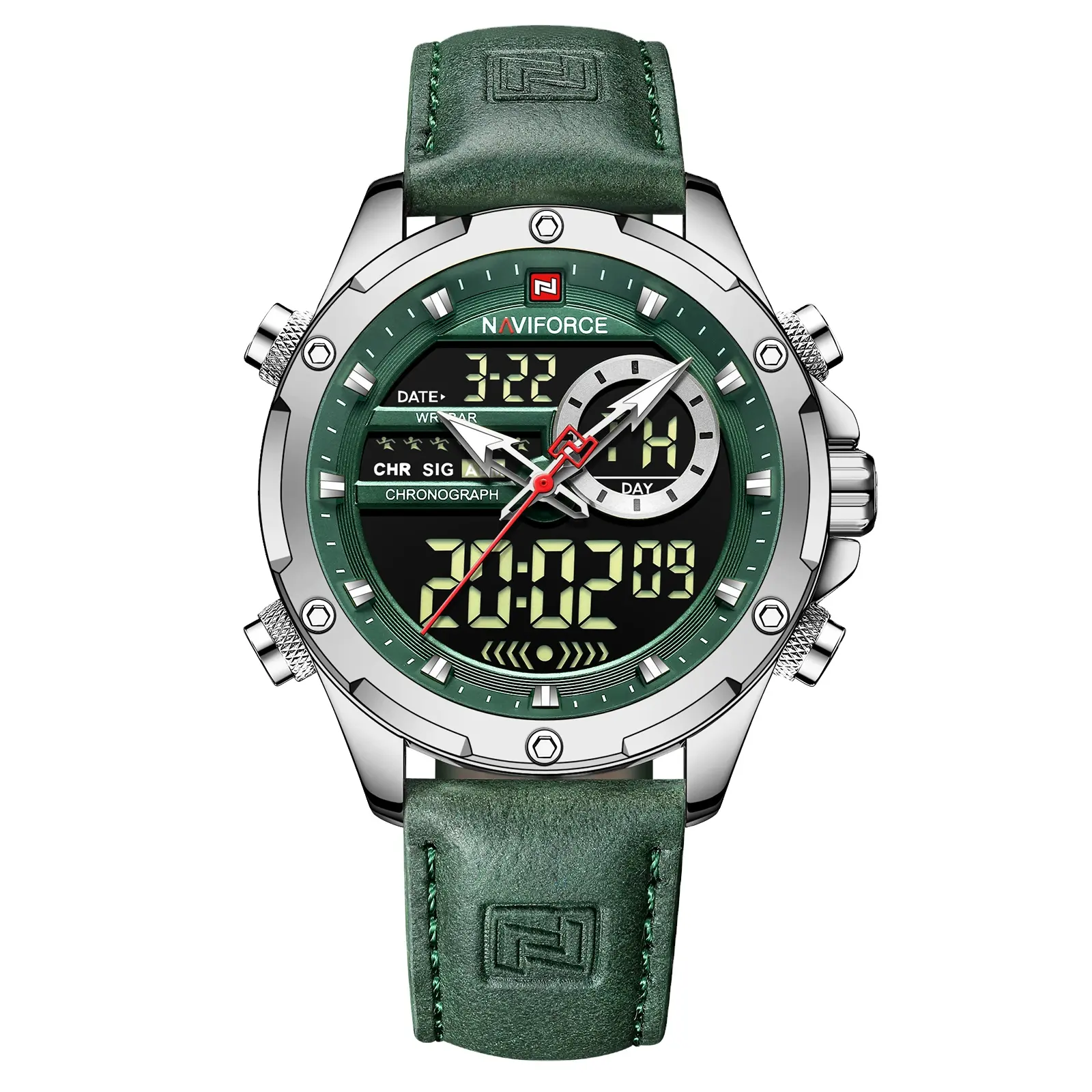Original Brand NAVIFORCE 9208 LED Dual Display Chronograph Quartz Wrist Watch Casual Digital Sports Watches For Men