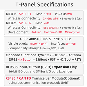 En Stock, Placa de Desarrollo LILYGO T-Panel-S3 ESP32-S3 ESP32-H2 con Doble MCU, Pantalla Táctil IPS de 4 Pulgadas, WiFi, BLE, RS485, CAN - Product Image 6