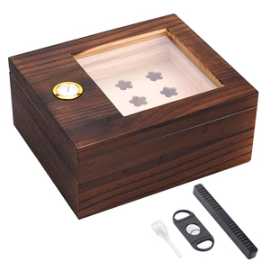 Humidor de madera para cigarros con tapa de cristal, higrómetro y divisor, caja específica para cigarros, estuche de almacenamiento de madera para el hogar, con capacidad para 20-50 cigarros. - Product Image 2
