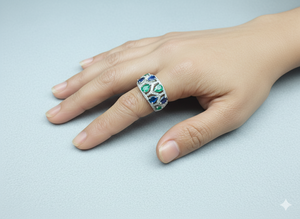 925 <b>Silver</b> Multi Gemstone Diamond <b>Ring</b> Blue Sapphire <b>Emerald</b> Style Luxury Designer <b>Ring</b> Wedding Jewelry Statement Band - Product Image 5