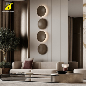 Applique murale LED ronde en bois - Décoration minimaliste pour salon et chambre - Product Image 5