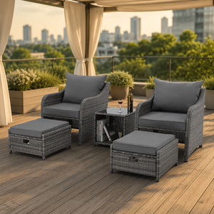 Ensemble <span class=keywords><strong>de</strong></span> <span class=keywords><strong>salon</strong></span> d'extérieur en rotin PE résistant aux UV, 5 pièces, meubles <span class=keywords><strong>de</strong></span> patio en osier avec ottoman et <span class=keywords><strong>table</strong></span> d'appoint - Product Image 5