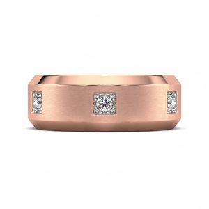 Anillos de diamantes elegantes Banda de diamantes cepillados de oro rosa - Product Image 1