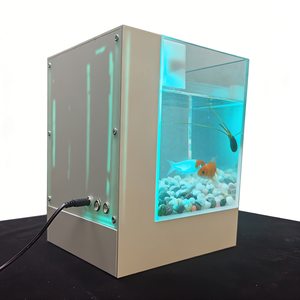 Aquarium carré moderne mini lumineux en acrylique transparent - 3L, sans entretien, avec filtre automatique et tiroir inférieur pour alimentation/stockage - Product Image 5