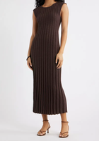 Robe midi en tricot côtelé sans manches, nouvelle arrivée, personnalisable OEM, élégante robe pull marron moulante pour femmes