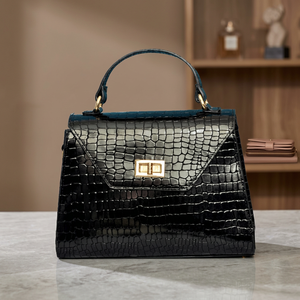 Bolso Bandolera de Cuero Genuino con Patrón de Cocodrilo para Mujer, Bolso de Hombro con Correa Única, Impermeable, con Solapa, para Uso Diario y Viajes - Product Image 1