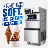 Nouvelle machine à crème glacée molle commerciale, capacité élevée 36-38L/H, 3 saveurs, cuve en acier inoxydable 304, contrôle numérique LCD
