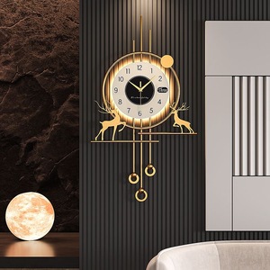 Reloj de Pared Moderno Grande con Luz Nocturna LED, 96x51.5cm, Diseño de Ciervo Metálico Decorativo, Dorado, Directo de Fábrica - Product Image 1