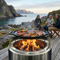 Brasero en acier inoxydable pour bois avec plaque de cuisson en fonte pour chauffage et cuisson extérieurs