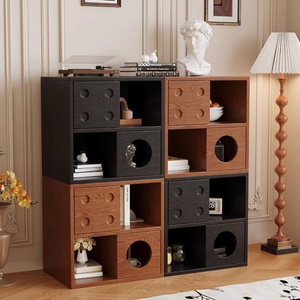 Meuble modulaire en bois massif avec tiroirs, style vintage, unité de rangement pour salon, idéal pour petits appartements et support TV - Product Image 1