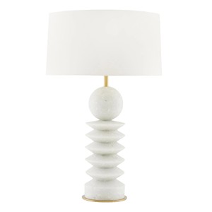 Speckled Cream Ceramic Modern Artisan Table <b>Lamp</b> with Dome Linen Shade | Soft Organic Lighting for Hotel Feature Space & Lounge - Product Image 5