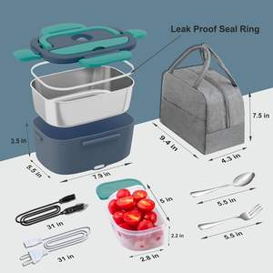 Boîtes à lunch chauffantes électriques 3 en 1 pour voiture, camion, bureau, chauffe-aliments avec fourchette, cuillère, sac isotherme - Product Image 5