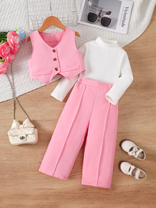 Set di Abbigliamento per Bambini in Stile Europeo, Completo Rosa per <span class=keywords><strong>Bambina</strong></span> con Top a Maniche Lunghe + <span class=keywords><strong>Pantaloni</strong></span> <span class=keywords><strong>Larghi</strong></span> Comodi - Product Image 3