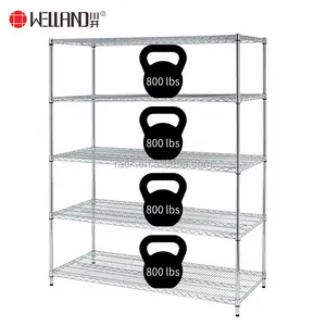 Poids de chargement de 800lb par étagère en acier 5 niveaux NSF Metro Office Industrial Storage Racking Wire Metal Shelving in Chrome Finish