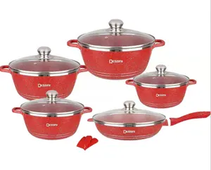 10 Buah Set Peralatan Masak Aluminium Die Casting Casserole Tidak Lengket