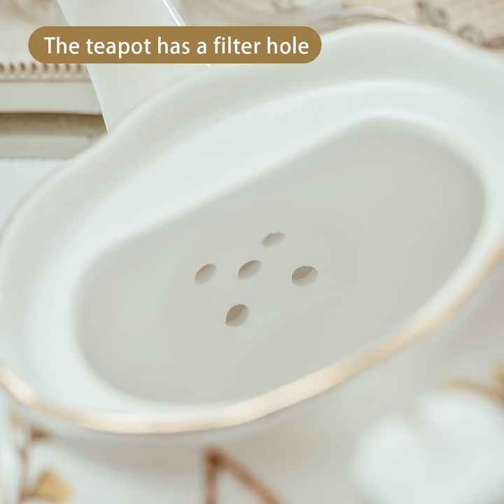 Porcelain Teapot With Lid Vintage Ceramic Tea Pot With Filter for Tea Coffee Water Teaparty Home,34oz
