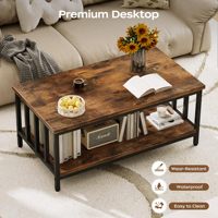 Table basse moderne en bois rectangulaire marron rustique et en verre étagère de rangement industrielle simple table d'appoint pour meubles de salon