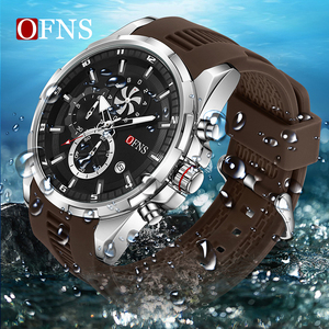 OFNS 8025 moda negocios hombres relojes de cuarzo multifuncional seis agujas tres ojos cronógrafo impermeable calendario hombres reloj - Product Image 3