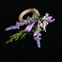 Cincin Serbet Gaya Boho Farmhouse Buatan Tangan dari Plastik dengan Bunga Baby's Breath Buatan untuk Dekorasi Meja